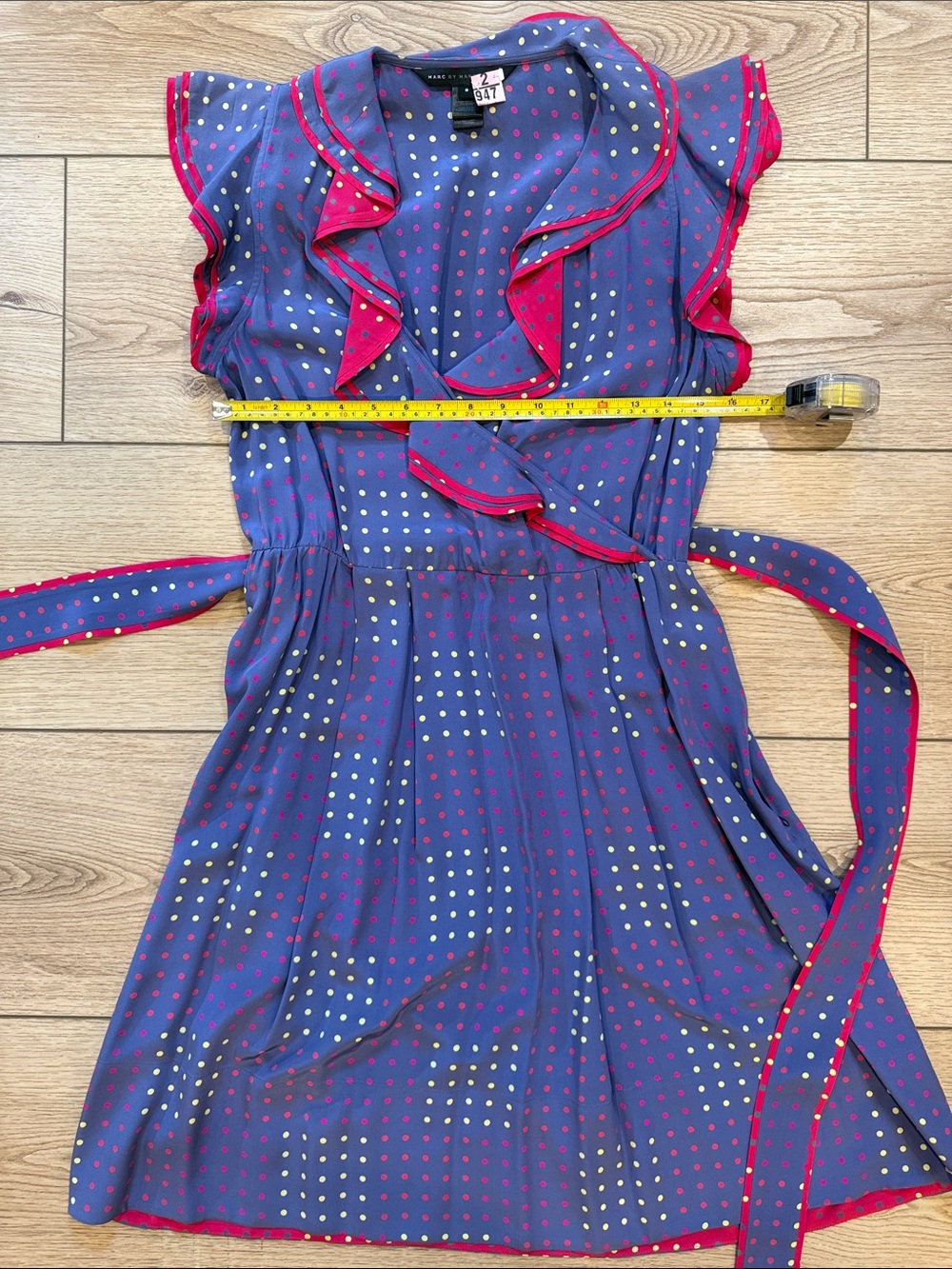 Marc by Marc Jacobs Purple Polka Dot Silk Wrap Dress with Pink Trim size 8 - Picture 6 of 8